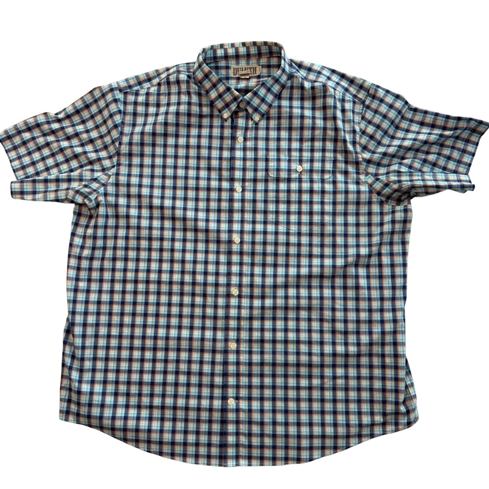 Duluth Trading Co Relaxed Fit Plaid Short Sleeve Shirt Men 2XL Blue Orange 38919